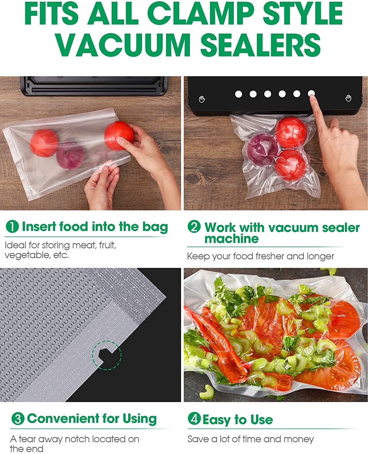 28cmx500cm 0.085mm Food Saver Vacuum Sealer Rolls