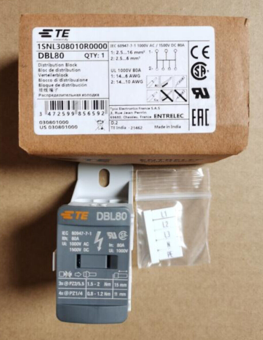Entrelec Block Gray TE Dynamic Products DBL80 1SNL308010R0000 DIN Rail Terminal Blocks