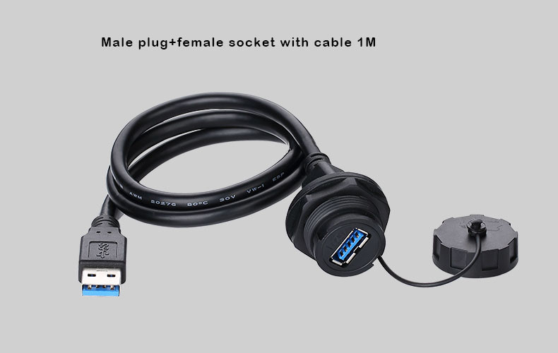 Customize Length Wire Soldering USB 2.0/3.0 Female Panel Mount Waterproof Connector