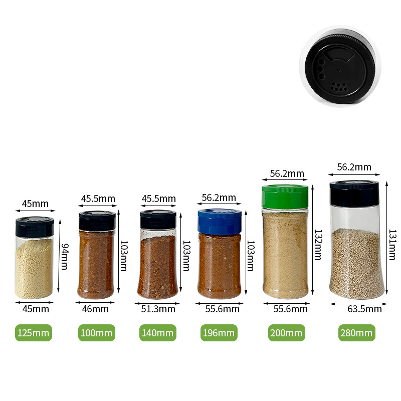 Transparent PET Plastic Kitchen Powder Spice Seasoning Shaker Container Jar
