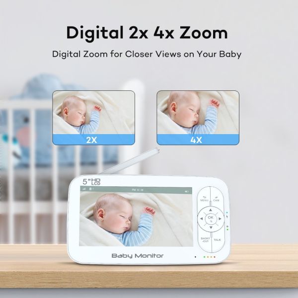 5V 2A HD Baby Monitor with Night Vision and Two-Way Audio