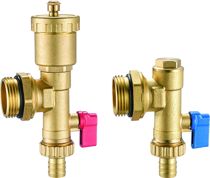 6009+6010 Extruded Profile Manifold Parts End Piece Set as Supply Automatic Air-vent and Supply / Return Draining Valves