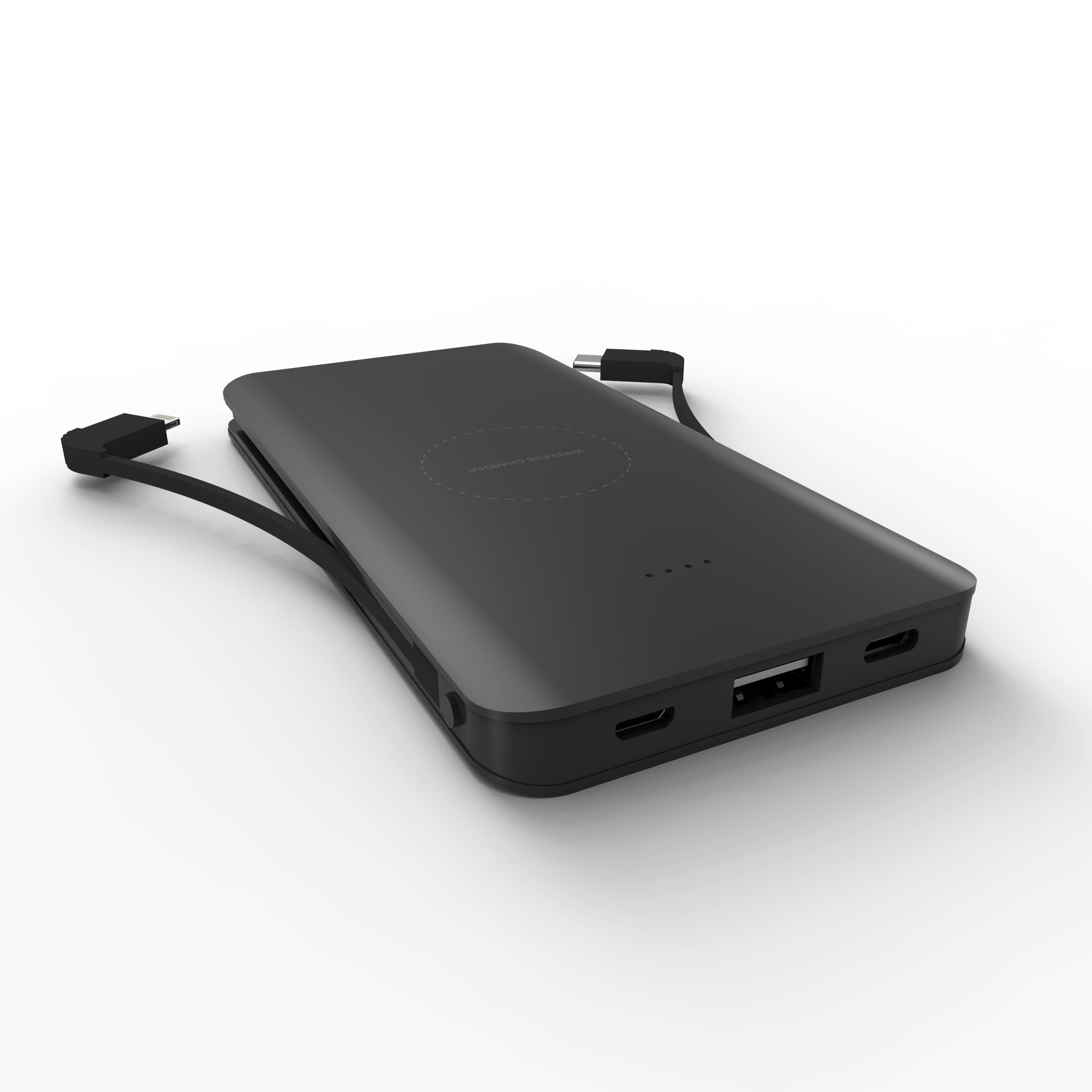 WIRELESS POWERBANK with type-c and lighting cable 8000mAh,Qi Power Bank,Portable Power Bank Charger QI Wireless Charge