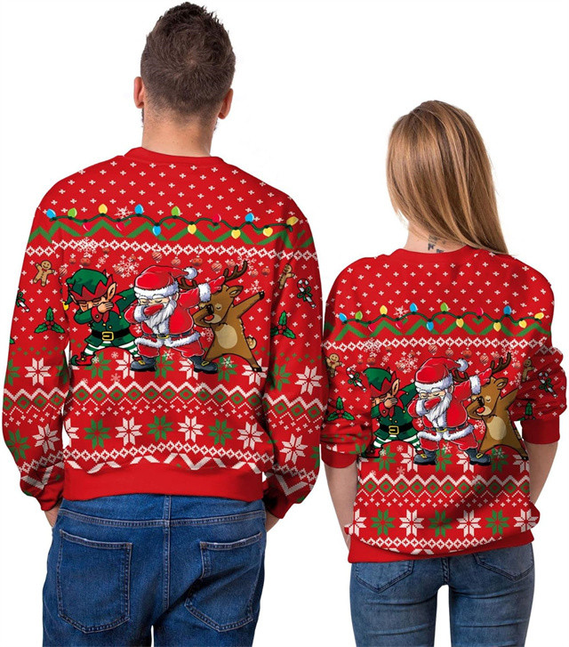 Unisex Ugly Christmas Sweater 3D Printed Funny Graphic Long Sleeve T-Shirt Crewneck Sweatshirts