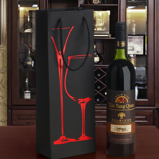 High-grade wine box packaging bag Black card single and double wine gift paper bag