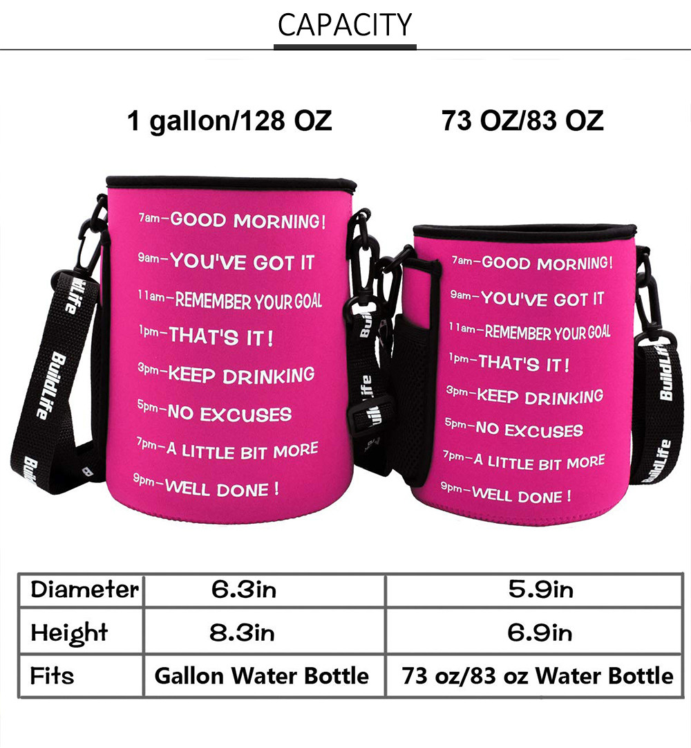 128oz Neoprene Glass Water Bottle Cooler Sleeve With Time Marker