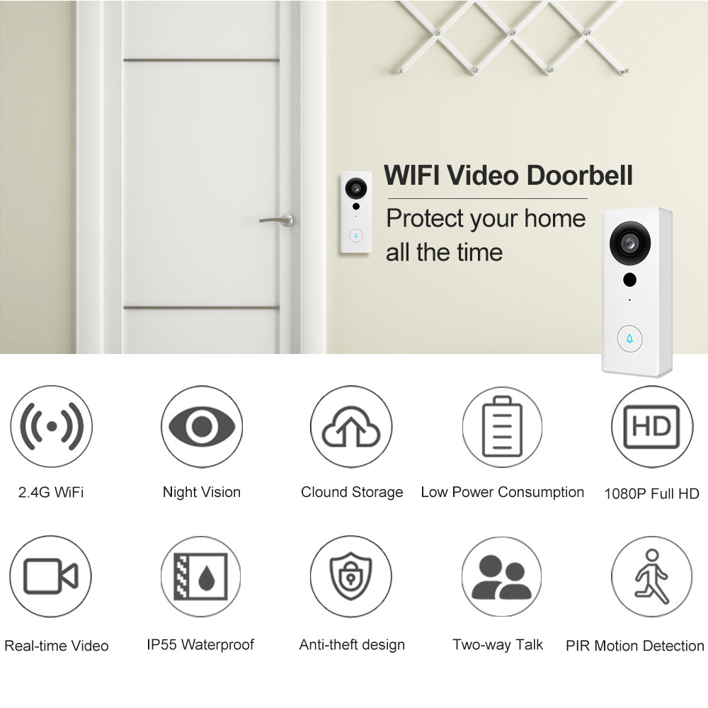 2.0Mega Wireless Smart Doorbell Micro Sd Card Storage For Home Security