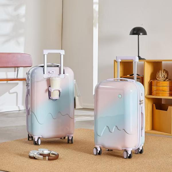Zipper Closure Luggage Ice-Cream Series with USB Cup Holder Hard Shell Suitcase 210D Polyester Lining Multi-Functional