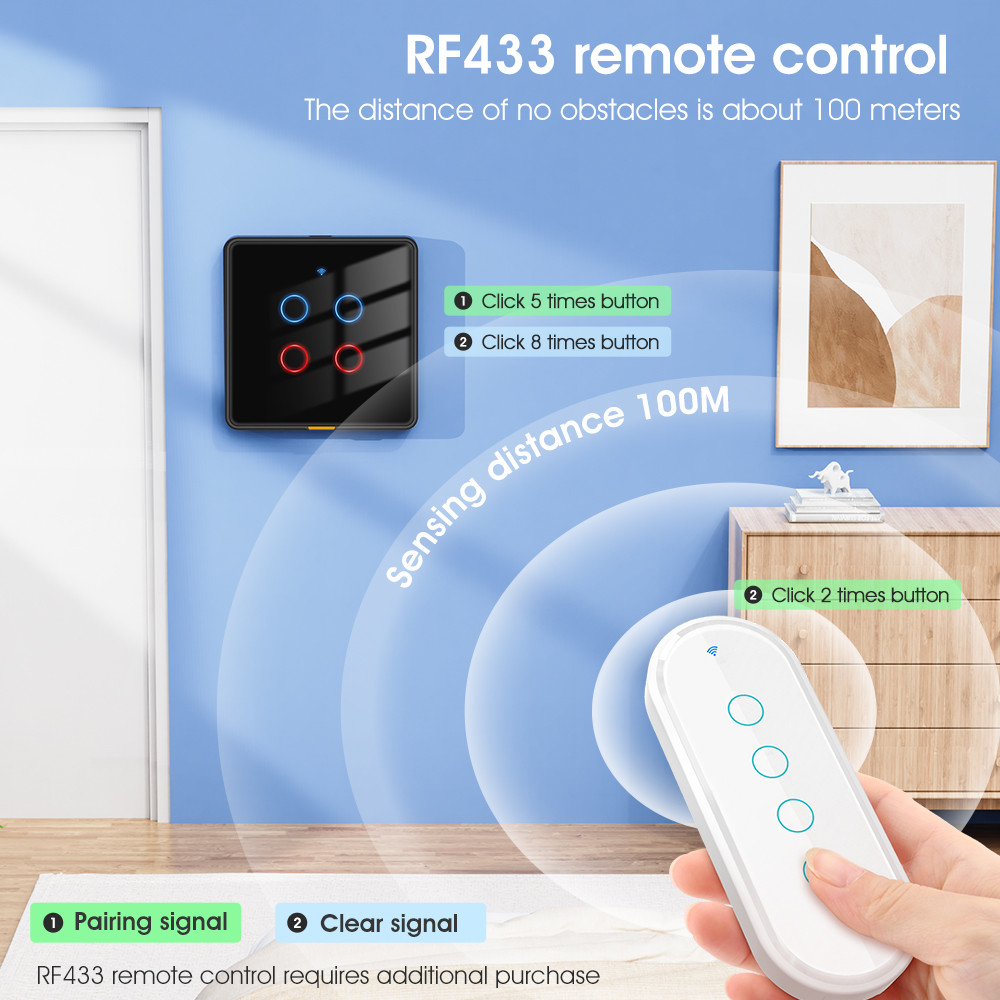 Tuya WiFi switch RF433 control Timing Voice App Alexa, Google Home Smart Home No Neutral Wire WiFi EU Wall Switch