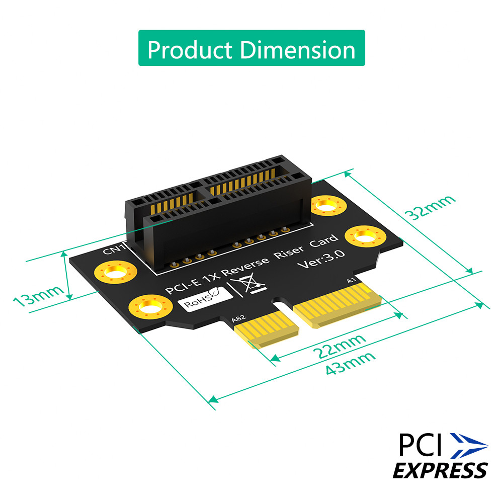 Reverse 90 Degree PCI-E 3.0 1X Slot To PCIe X1 Adapter Riser Card For 2U Server Case