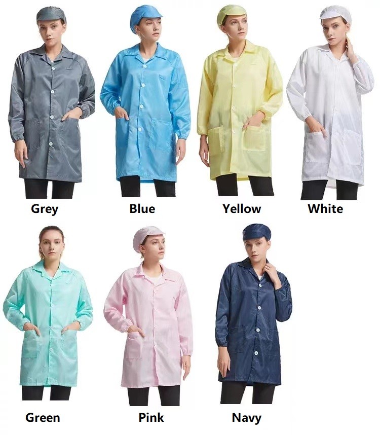 110g/sm Chemical plant Anti Static Garments Grid Polyester Lab Coat
