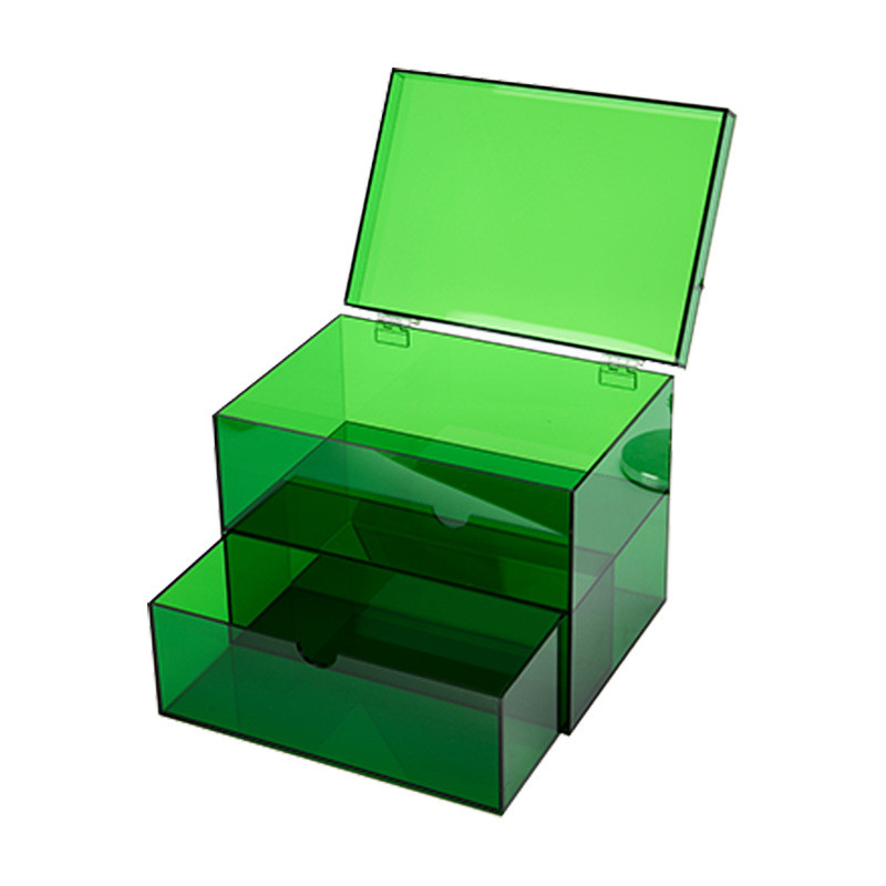 Stylish Green Acrylic Organizer Box With Cover And Drawer For Home Business Use