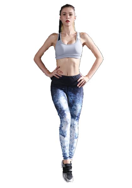 CPG Global Women's Fitness Legging Sport Running Pants Yoga Demin Blue Print