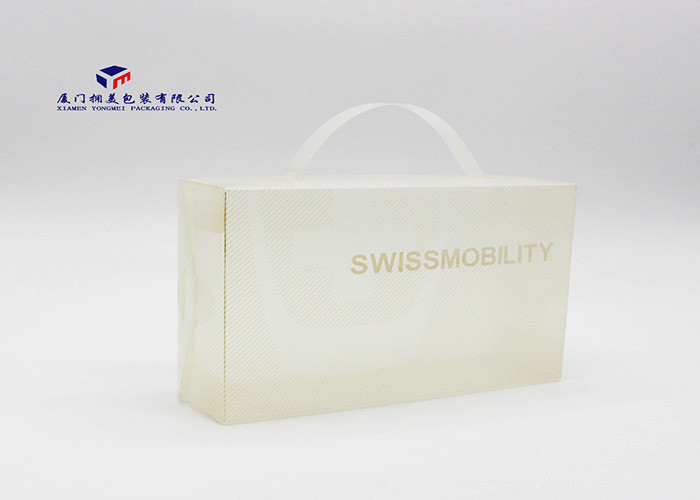 Twilled Stripe PP Packaging Box Milk White Color Handle On Box Top Two Ends Open