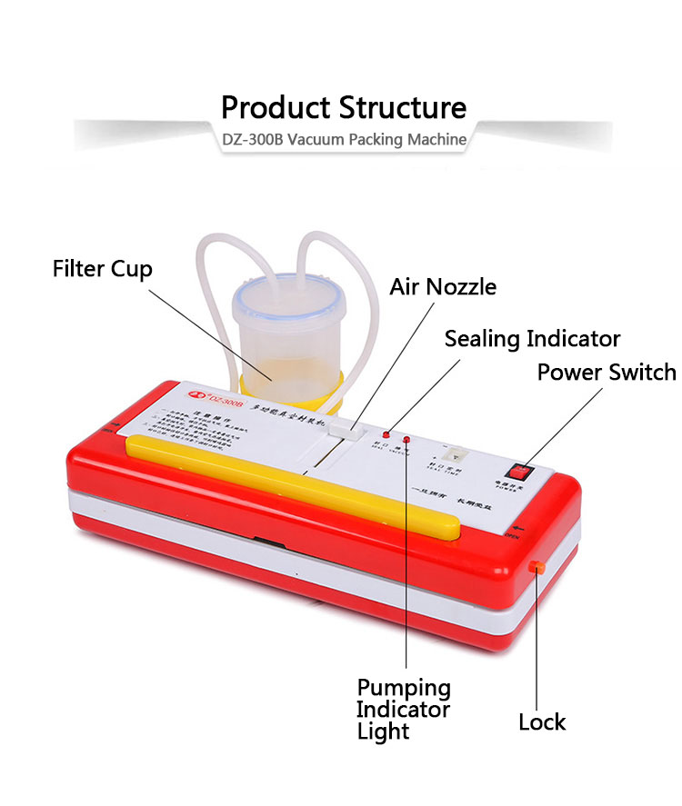 DZ-300B Handheld Manual Portable Vacuum Sealer With Filter 280mm ABS