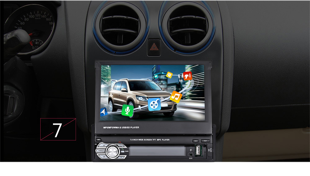 7 Inch Retractable Android Car Radio 1 Din FM AM USB Bluetooth Car Multimedia System With Gps