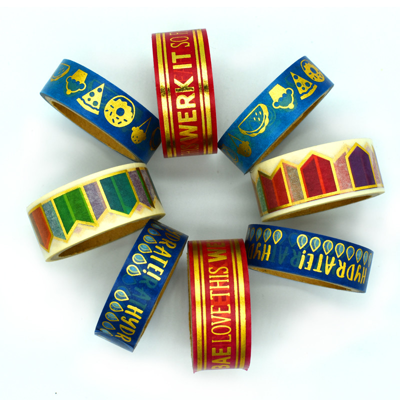 Custom Printed 15mm*10m Gold Foil Decorative Washi Tape