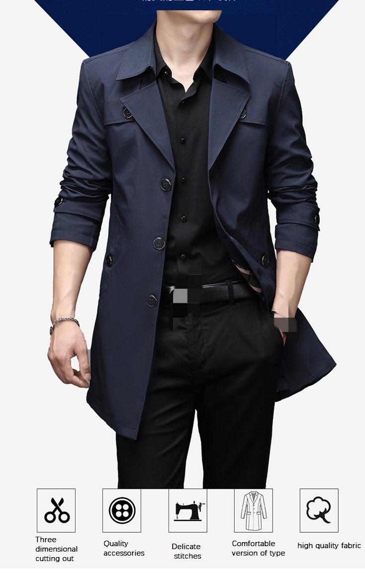 Men's Jackets Fashion Windproof Casual Slim Fit Windbreaker Long Coat With Suit Coats