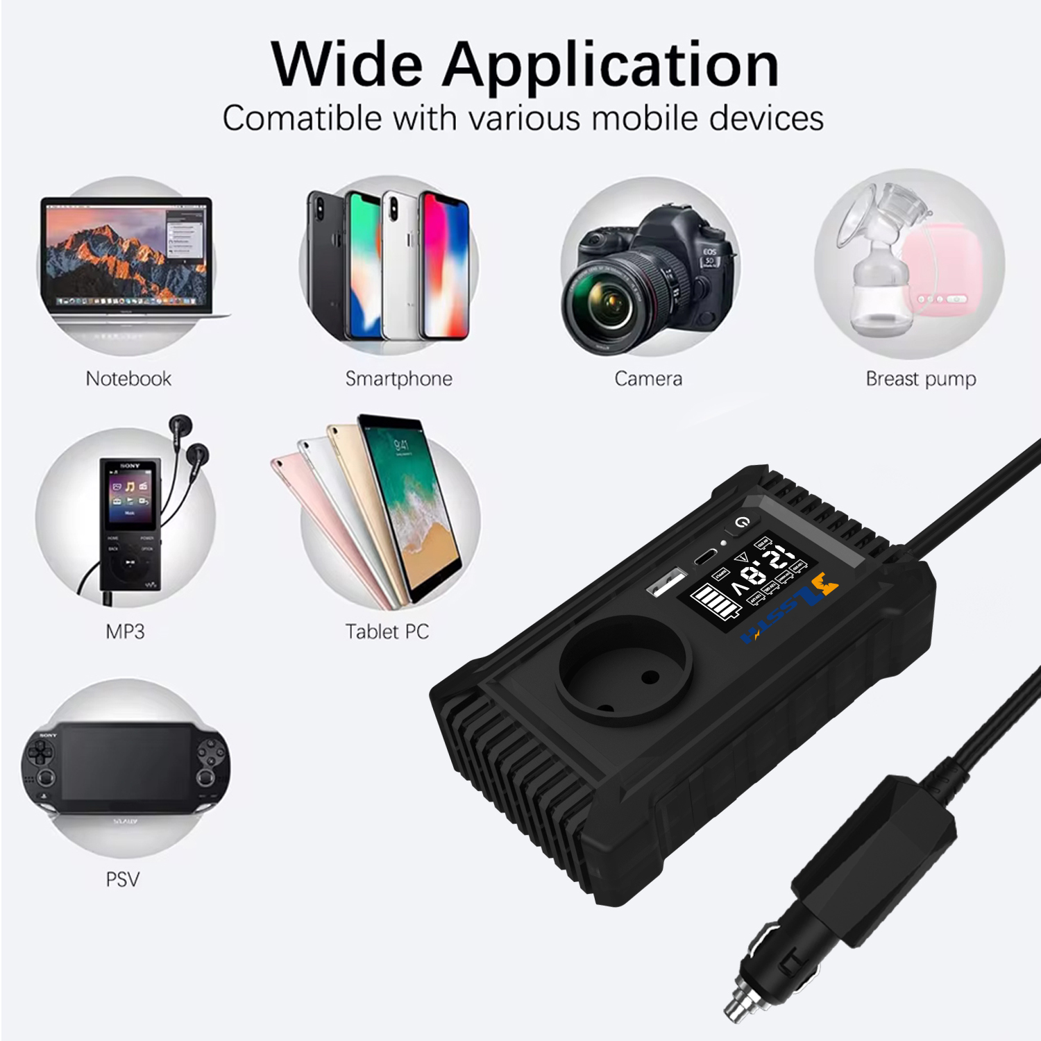 12V 220V Mini Dc To Ac GaN PD Fast Charger Converter USA UK EU Socket 150W Pure Sine Wave Electric Car Power Inverter Dual Sockets