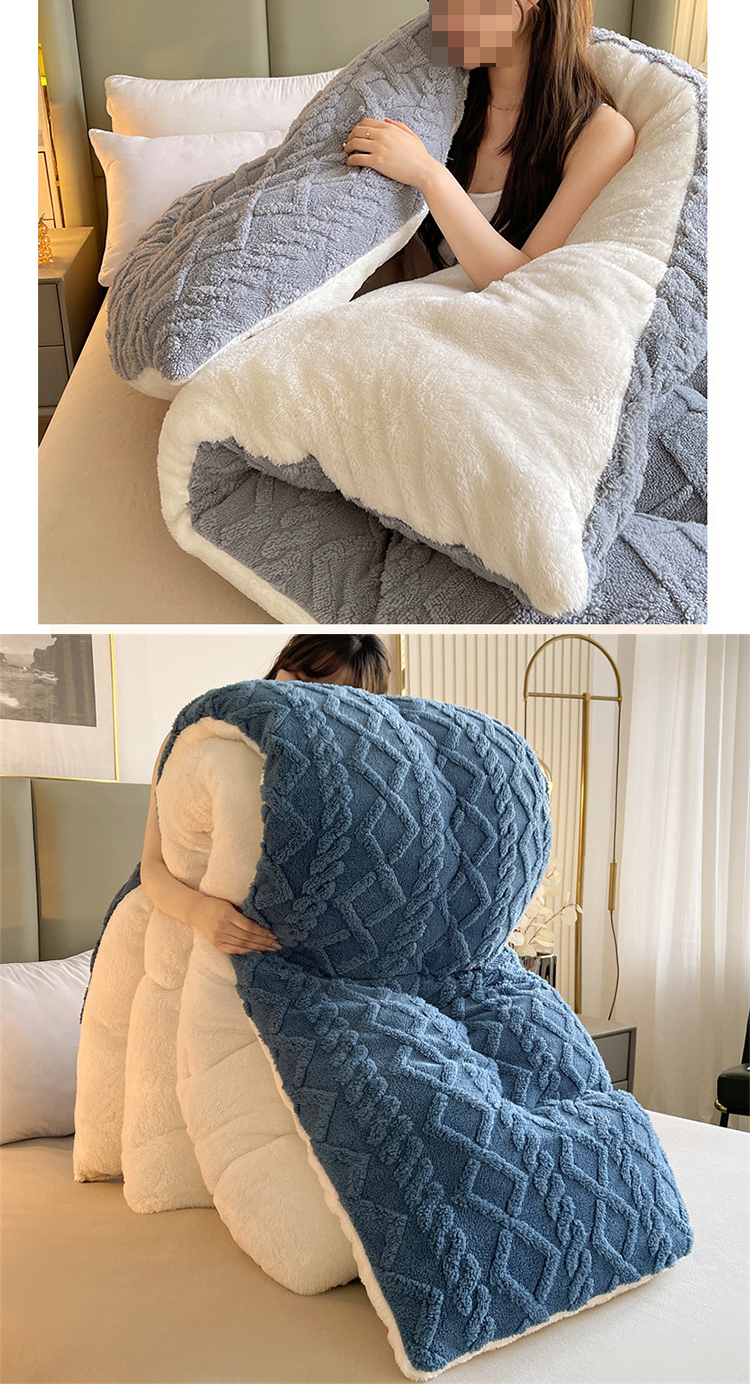 Pure Color Super Soft Jacquard Plaid Thick Winter Fleece Velvet Duvet for King Size Bed