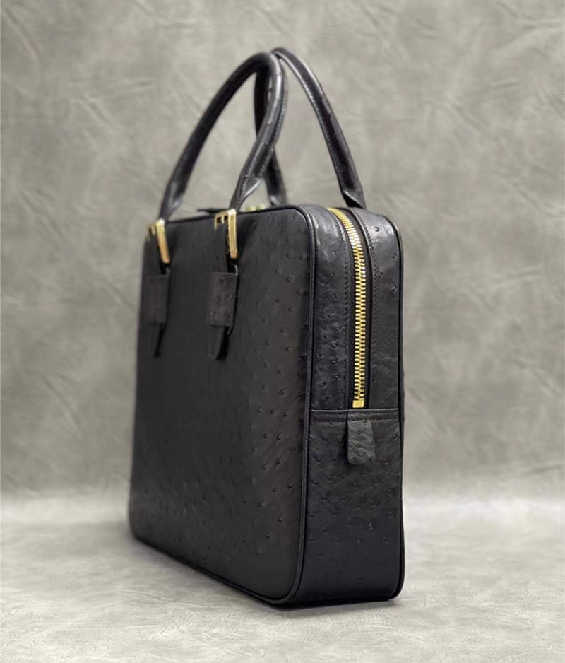 Authentic Real True Ostrich Skin Businessmen Briefcase Laptop Purse Bag Genuine Exotic Leather Male Working Handbag