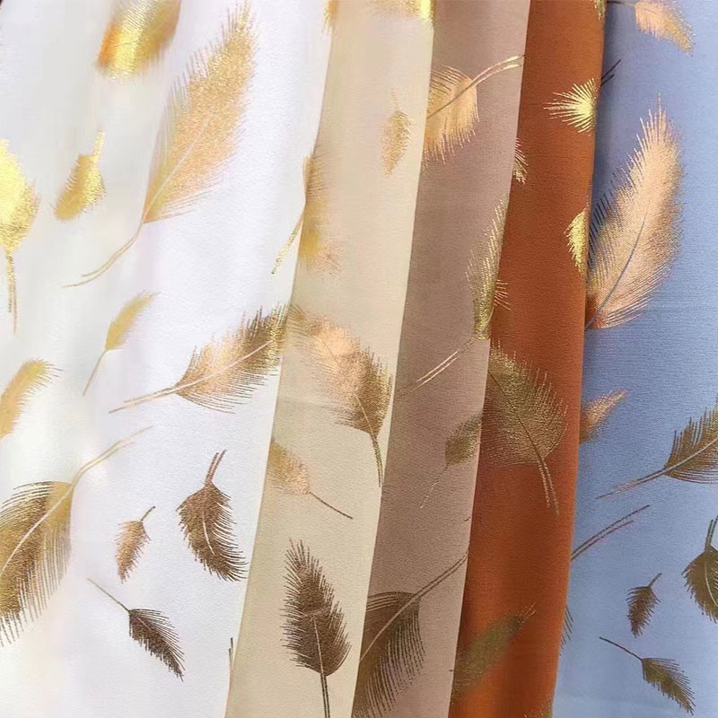 OEM Bronzing Floral Foil Polyester Woven Fabric Leaf Printing