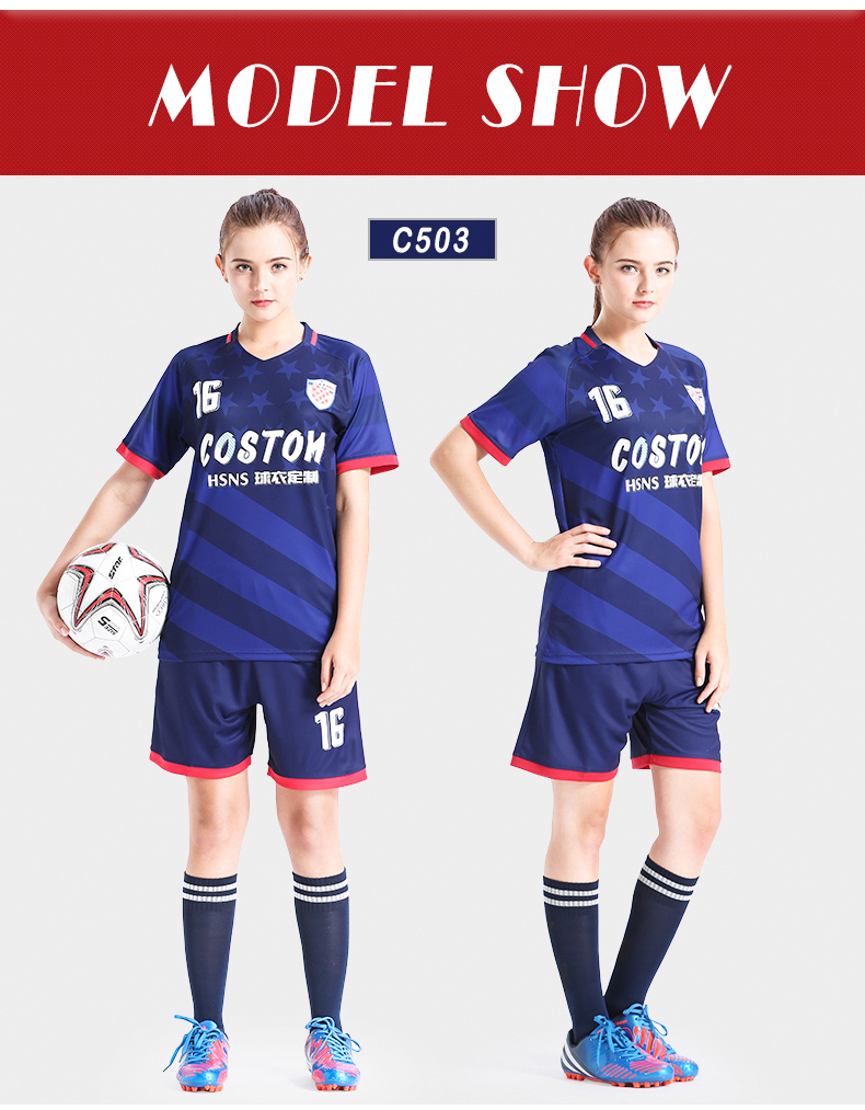 Women's soccer wear Sports suit Customized logo girls short sleeve primary and middle school students match training team jersey