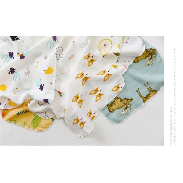 Custom Printed Pure Cotton Handkerchiefs 100% Cotton 2 Layer Soft Feel Printed Baby Bibs Face Towel