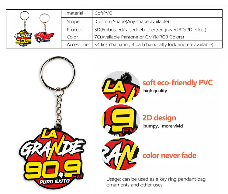 Soft Silicone Rubber Pvc Keychain Custom Cartoon with 2d 3d Logo
