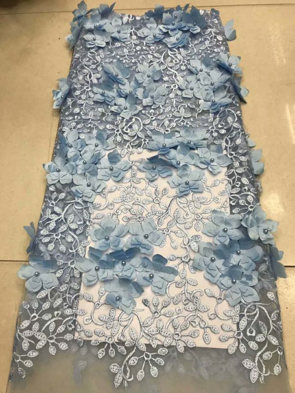 Polyester 3D Flower Cording Embroidered Lace Beaded Mesh Fabric For Textile