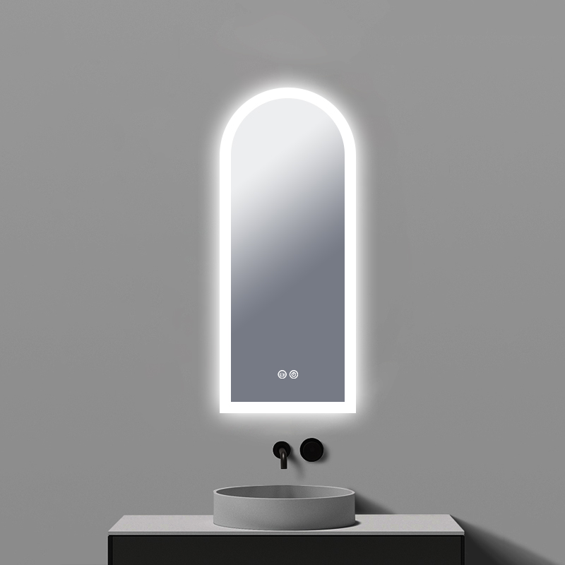 High Definition Bathroom Mirror With Lights Mildew Proof Half Moon Backlit Mirror