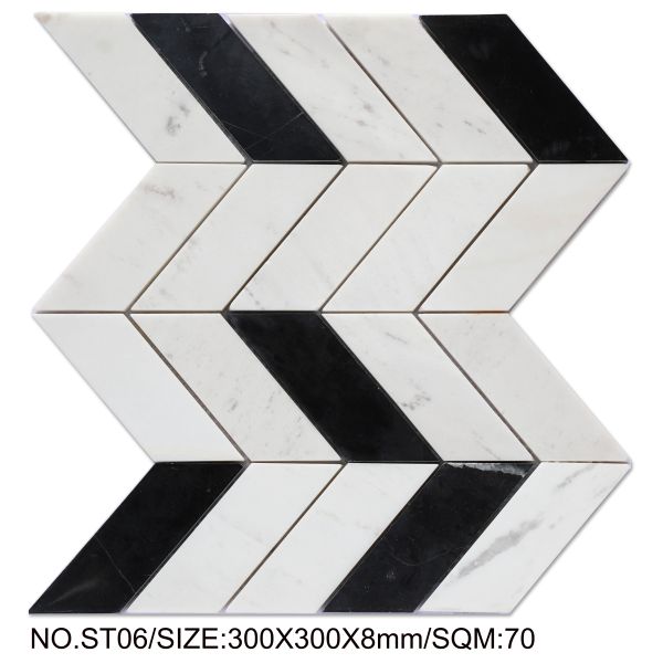 Wear-resistant 300x300mm White and Black Natural Stone Mosaic For Bathroom and Swimming Pool