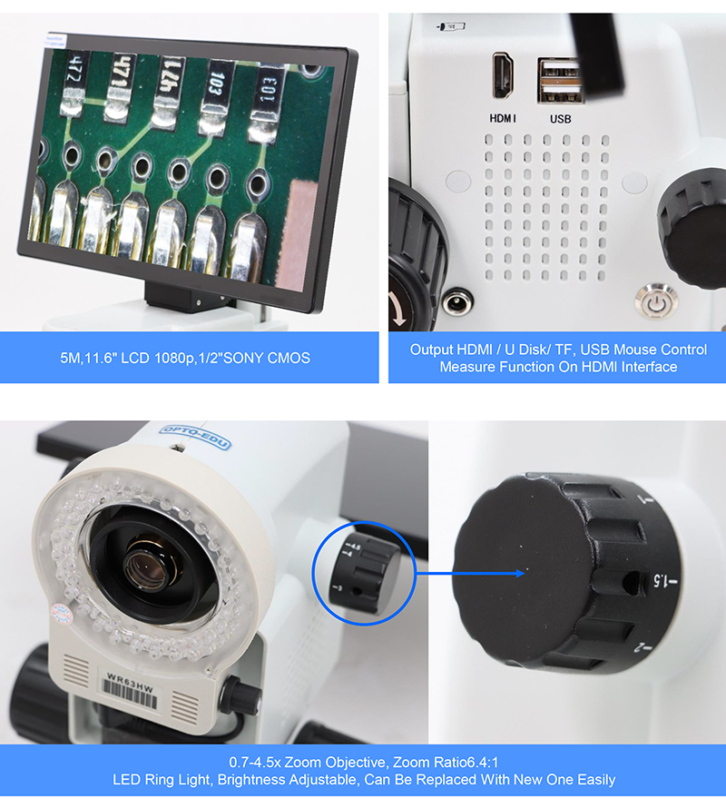 Stereo Electron Measurement 0.7-4.5x Zoom LED LCD Digital Microscope