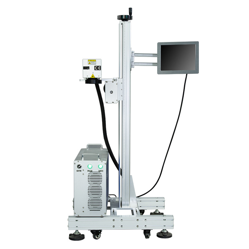 Flying Co2 Laser Marking Machine For Leather Plastic Wood Acrylic Carton Bottle