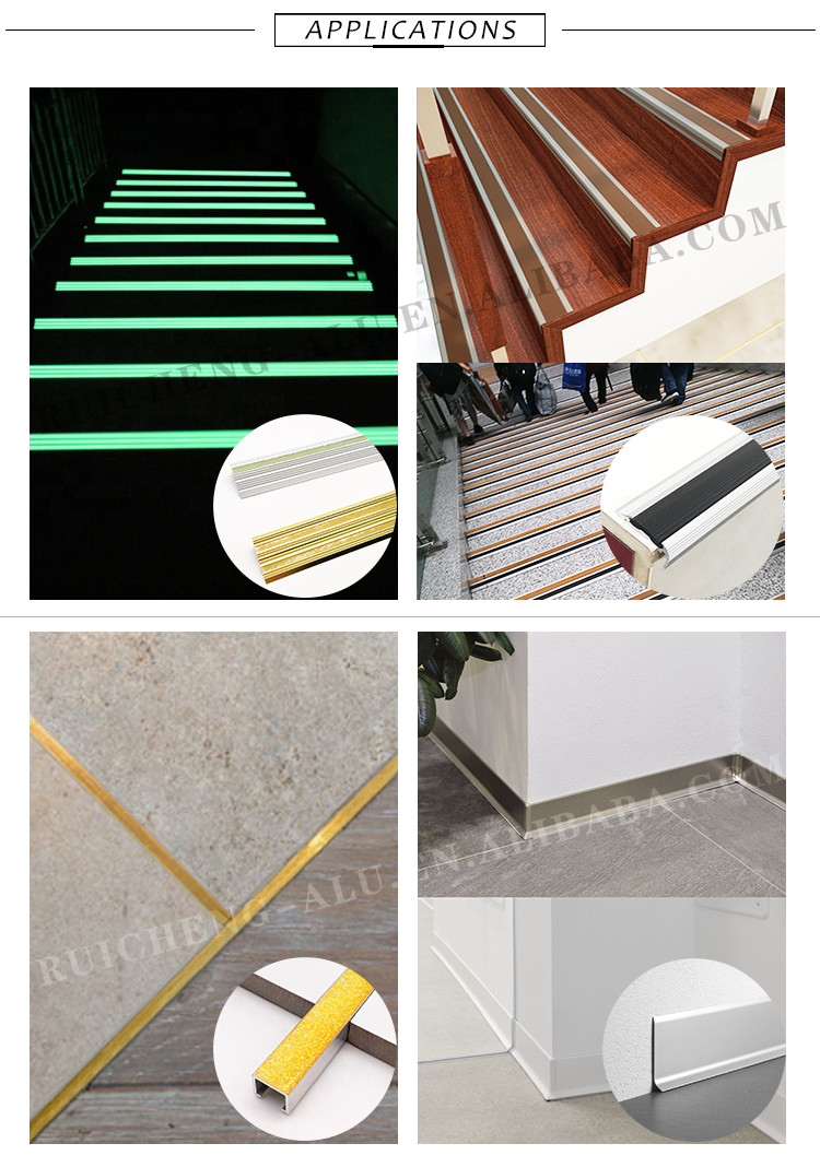 Photoluminescent Black Aluminium Stair Nosing , 8.5mm Aluminum Stair Bullnose