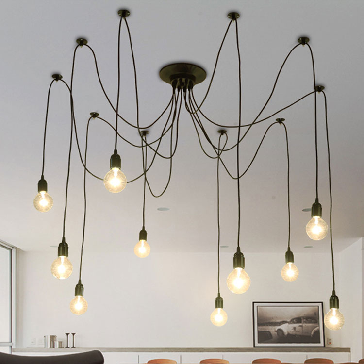 Retro Loft Industrial Chandelier Adjustable E27 Multi Head Lamps Restaurant metal lamp(WH-VP-225）