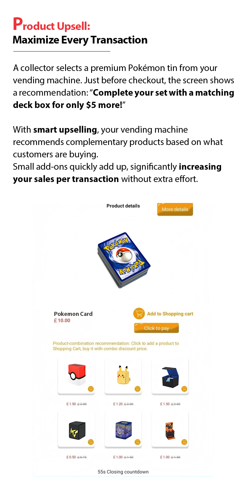 Pokemon TCG Vending Machine with 55 Inch Touch Screen, Cashless Payment, and Large Capacity