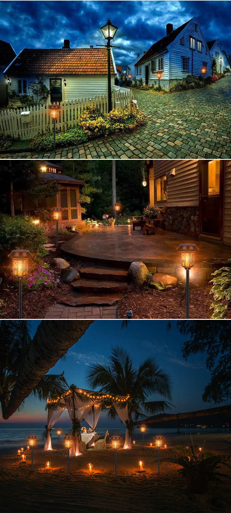 Dusk To Dawn 35lm Solar Outdoor Pathway Lighting 840g Flickering Flame Lights
