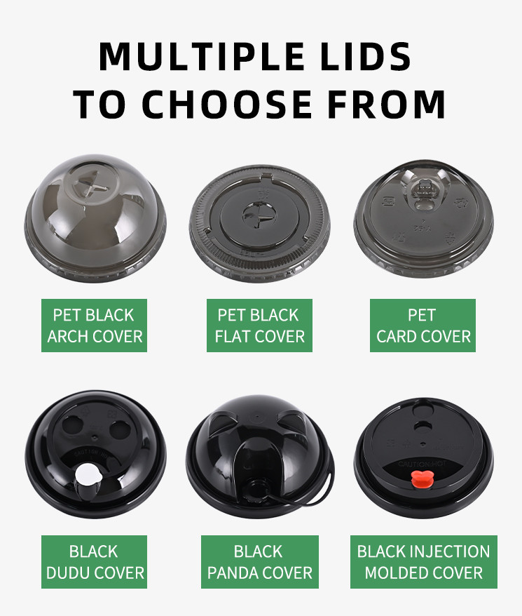 Ice Coffee PET Plastic Cups With Lid Clear Black Design For Takeaway Beverages
