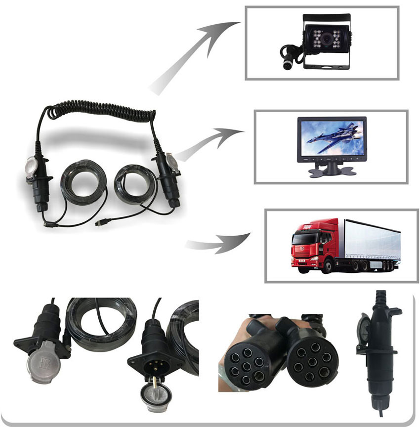 Security 7 Pin Car Reverse Camera Cable For Trailers / Fire Engines / Large Trucks