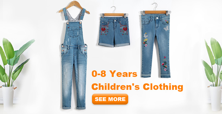 Embroidery Kids Jeans Pant Light Blue , Children Girls Denim Pants Breathable