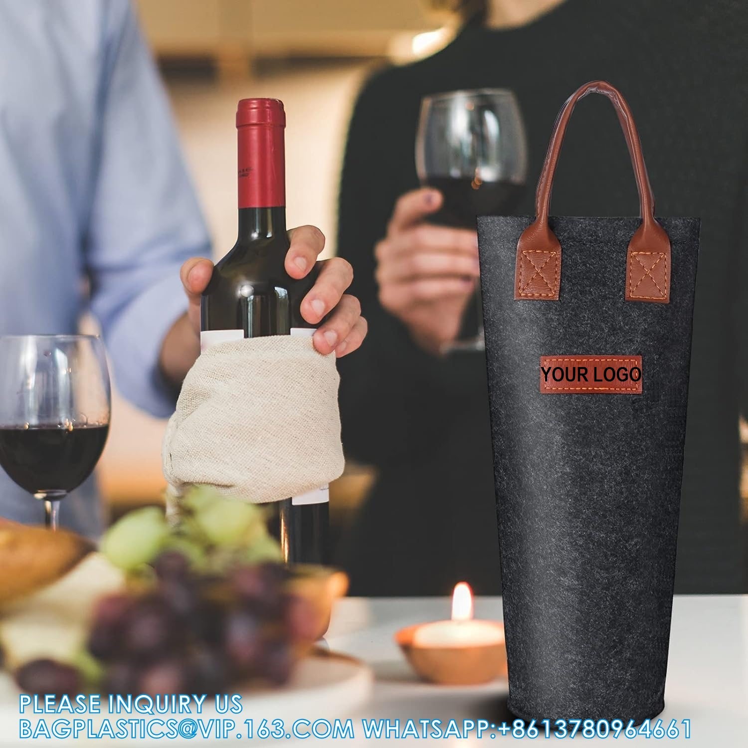 Single Felt Bottle Wine Tote, Bottle Wine Carrier Bag Padded Wine Perfect Wine Lover'S Wedding Gift (White & grey)