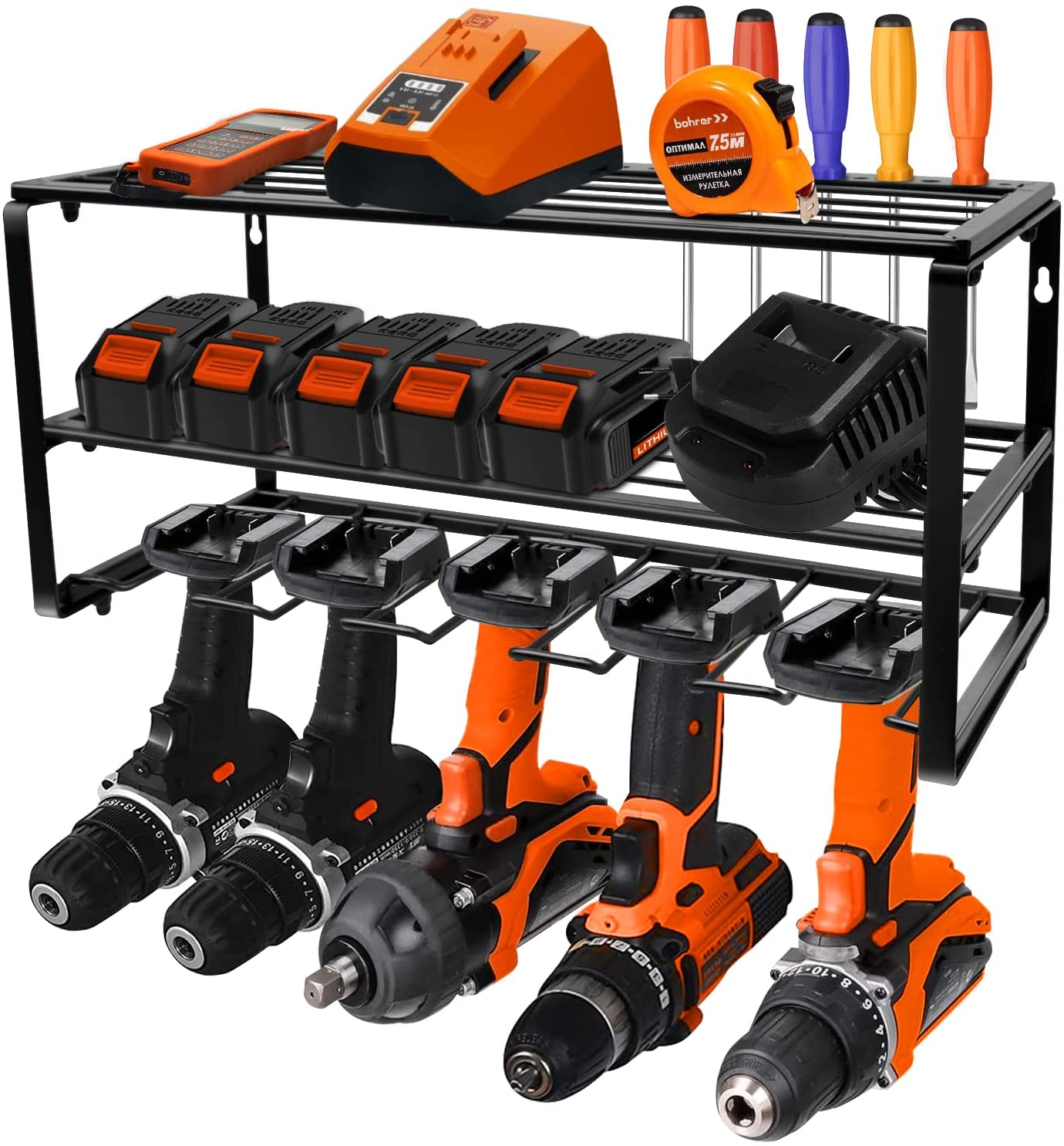Efficiently Store Your Metal Wall-Mounted Drill Holder with Our Heavy Duty Tool Shelf