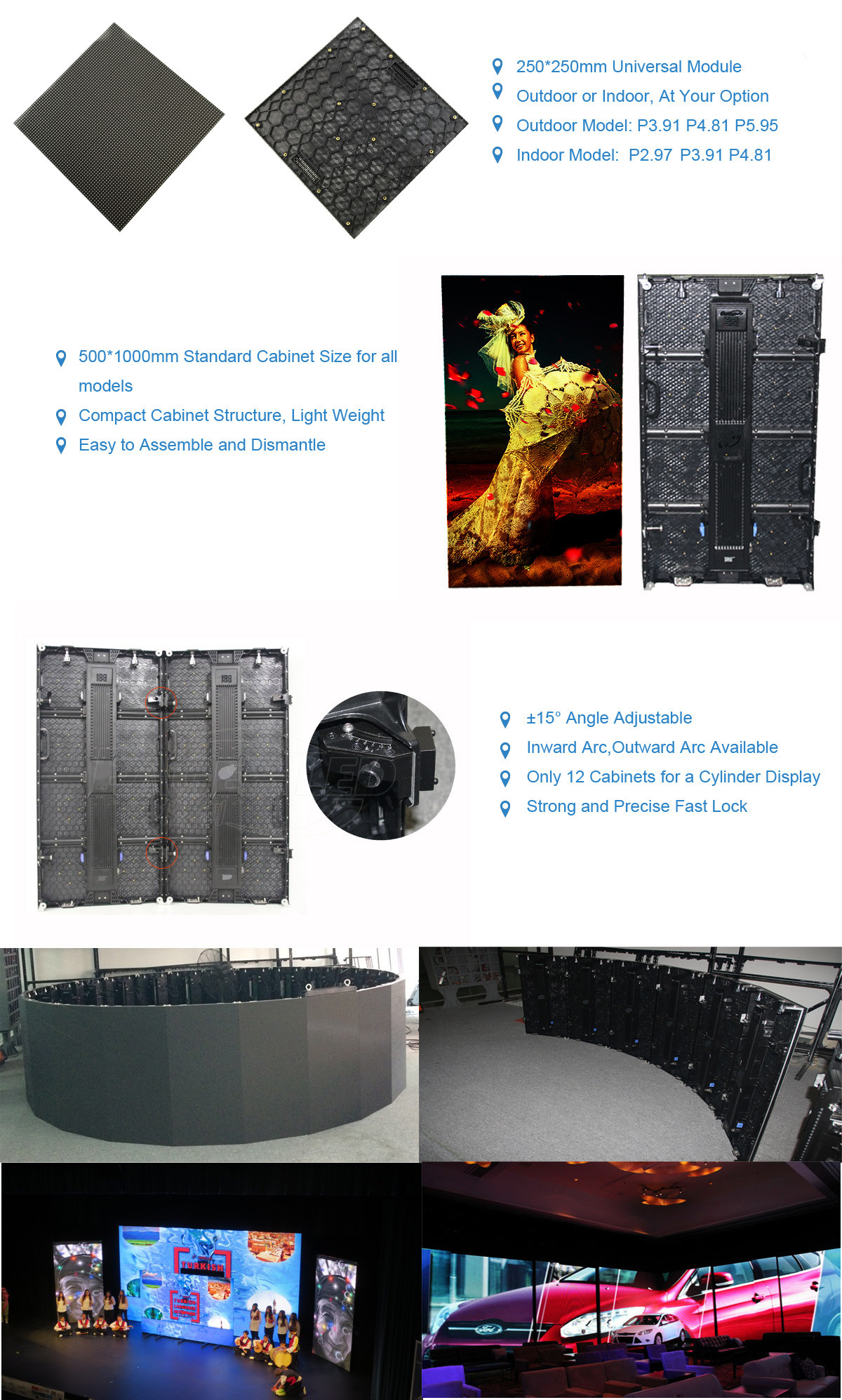 Flex Curved Portable LED Video Wall Display Hire , Big LED Panel Screen Outdoor