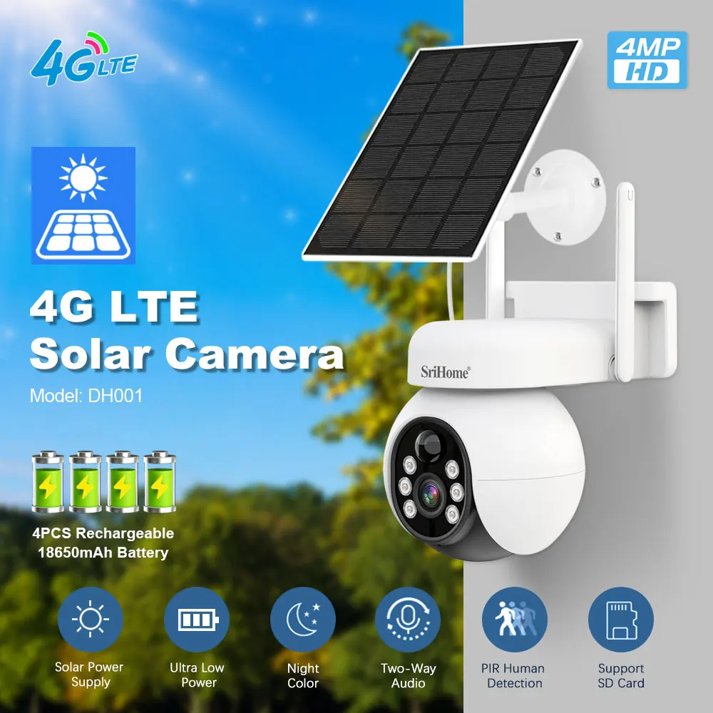 4G IP65 Low Power Outdoor Battery Camera With Sim Card PTZ 2-Way With PIR Human Detection Night Vision Solar Camera