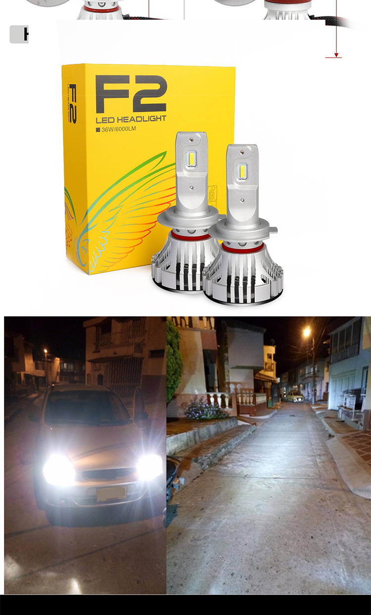 F2 H4 H7 9005 9006 Automotive LED Headlight Fanless Headlamp Fog Light