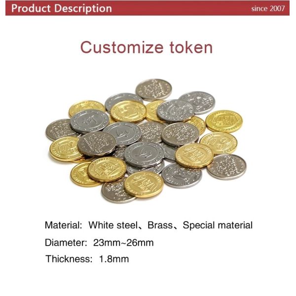 Round Arcade Game Machine Parts Stainless Steel / Copper Token Coin With Logo
