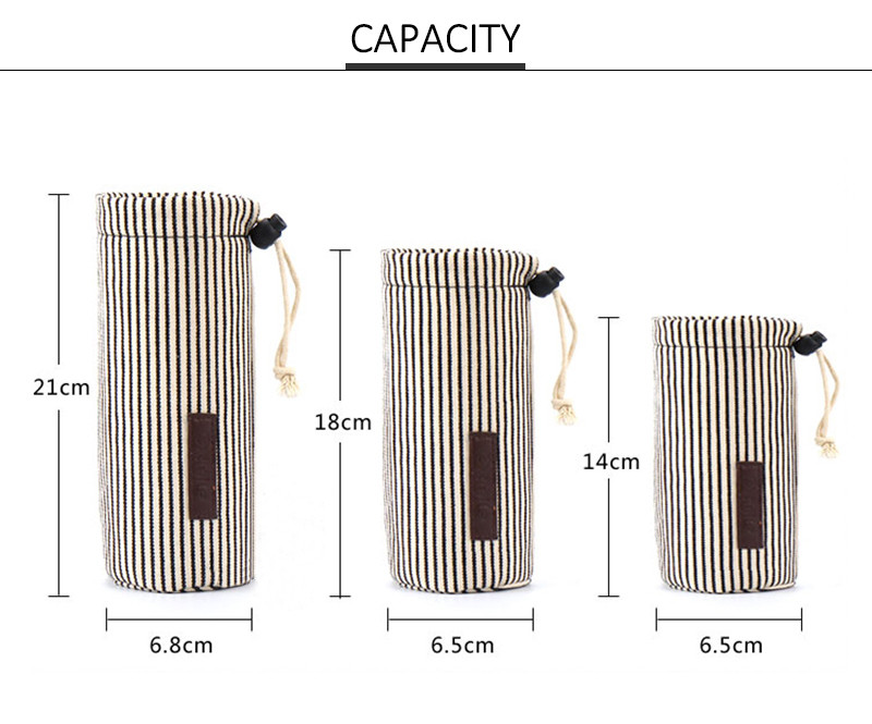 Waterproof Cotton Drawstring Stripe Water Glass Bottle Cover Carry Bag