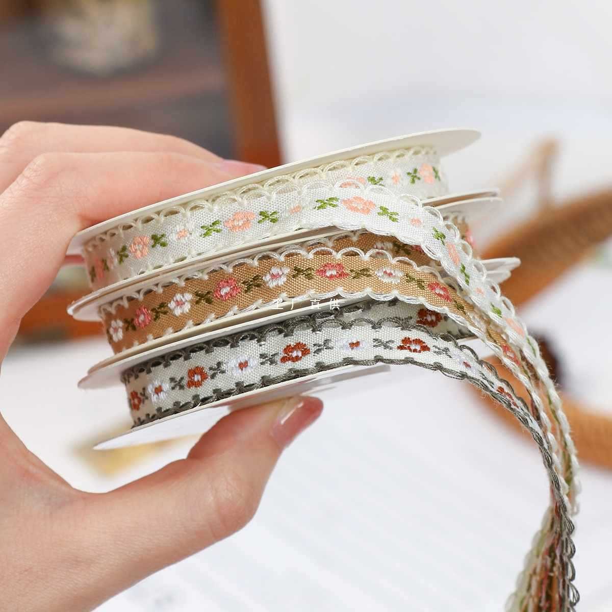 15mm*50y Pastoral Floral Cotton Ribbon Baking Cake Ribbon Bow DIY Material Decoration Ribbon Flower Bouquet Packaging