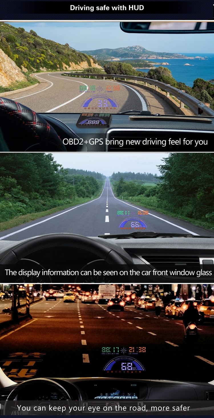 Ouchuangbo S7 HUD Head Up Display Combing OBD and GPS Two Systems Engine Fault Alarm Dynamic Speed Over Warning